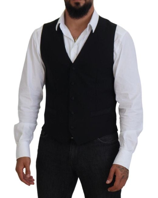 Dolce & Gabbana Black Virgin Wool Waistcoat Formal Vest for men