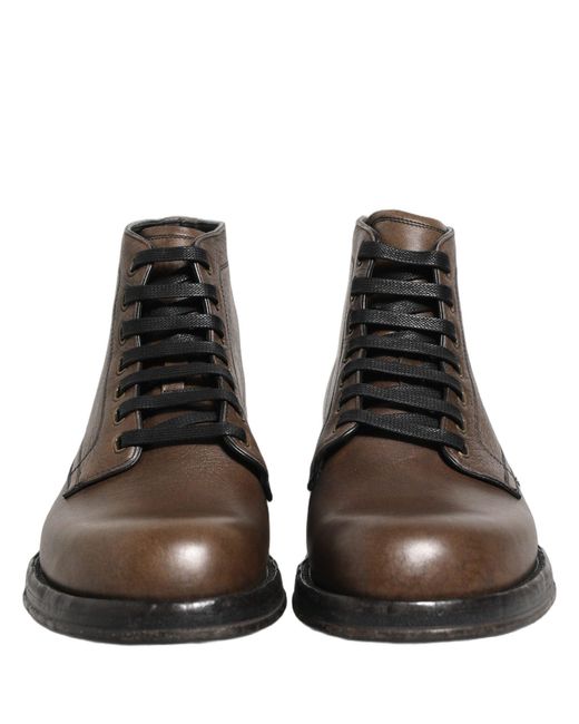 Dolce & Gabbana Brown Perugino Leather Men Ankle Boots Shoes for men