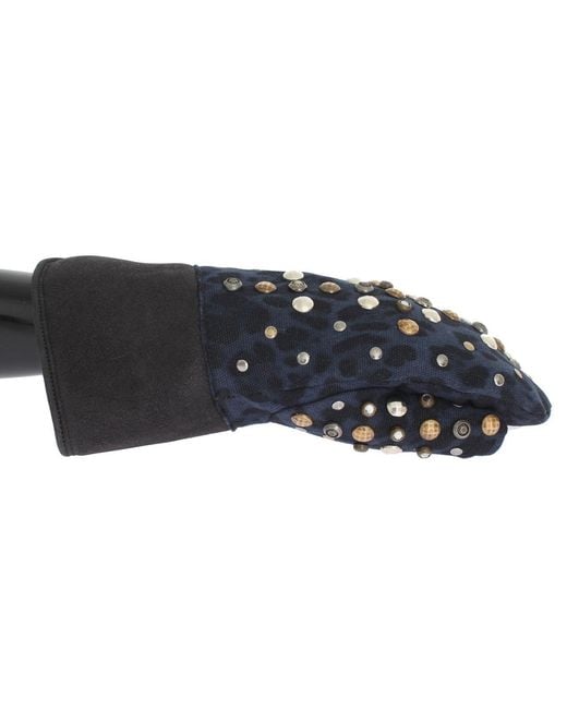 Dolce & Gabbana Black Wool Shearling Studded Leopard Gloves for men