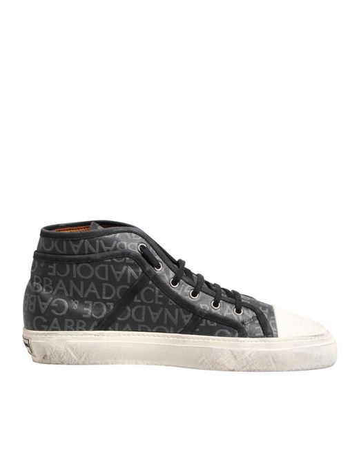 Dolce & Gabbana Multicolor Black White Canvas Logo Mid Top Sneakers Shoes