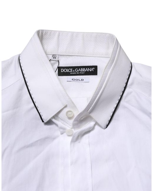 Dolce & Gabbana White Cotton Gold Long Sleeves Formal Shirt for men