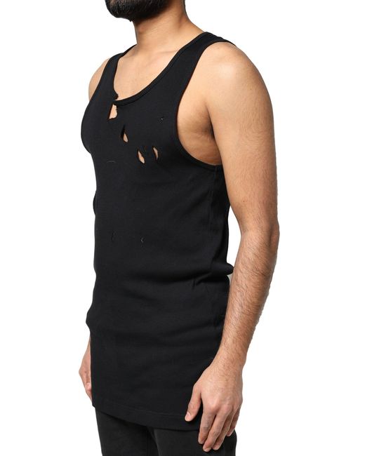 Dolce & Gabbana Black Distressed Ribbed Tank Top for men