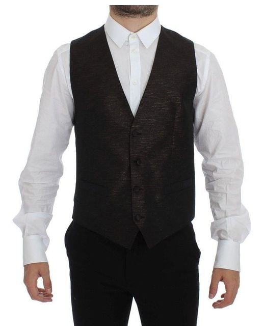 Dolce & Gabbana Black Dolce Gabbana Wool Logo Dress Gilet Vest for men