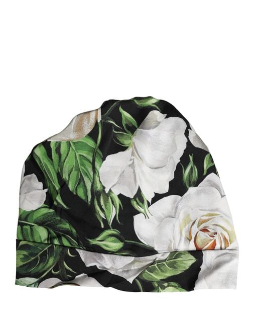 Dolce & Gabbana Green Floral Motif Turban Headwear Hat