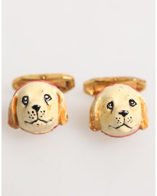 Dolce & Gabbana Metallic Brass Tone Dog Puppy Accessories Cufflink for men