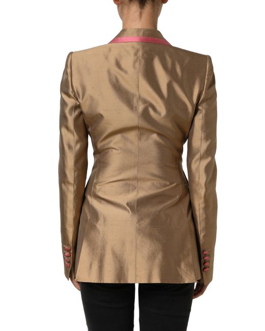 Dolce & Gabbana Natural Gold Silk Double Breasted Coat Blazer Jacket