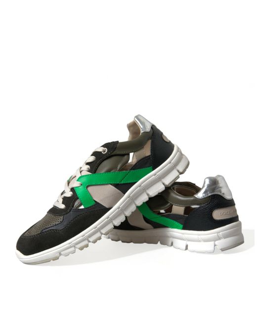 Dolce & Gabbana Green Multicolor Leather Suede Low Top Sneakers Shoes for men