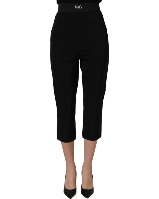 Dolce & Gabbana Black Viscose High Waist Capri Trouser Pants