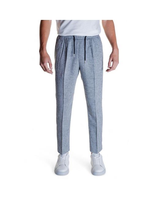 Antony Morato Blue Black Linen Casual Pants for men