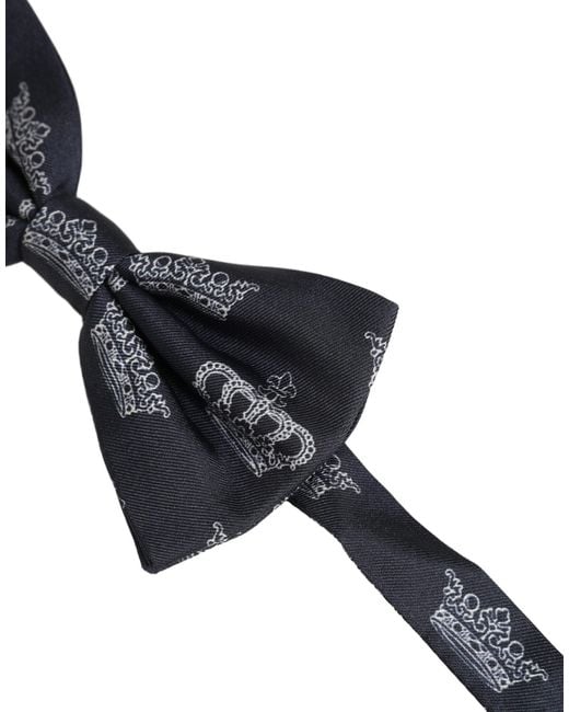 Dolce & Gabbana Men Black Crown Silk Adjustable Neck Papillon Bow Tie for men