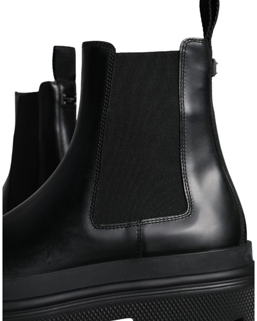Dolce & Gabbana Black Leather Slip On Stretch Trekking Boots Shoes for men