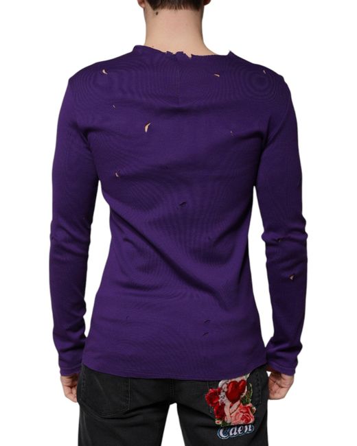 Dolce & Gabbana Purple Cotton Round Neck Pullover Sweater for men