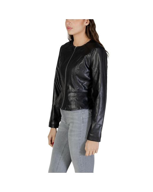 Jacqueline De Yong Black Polyester Leather Jacket