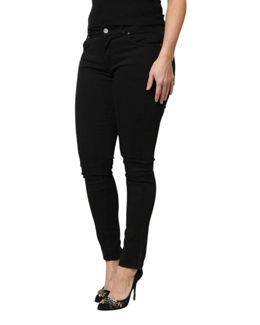 Dolce & Gabbana Black Cotton Logo Mid Waist Skinny Denim Jeans for men