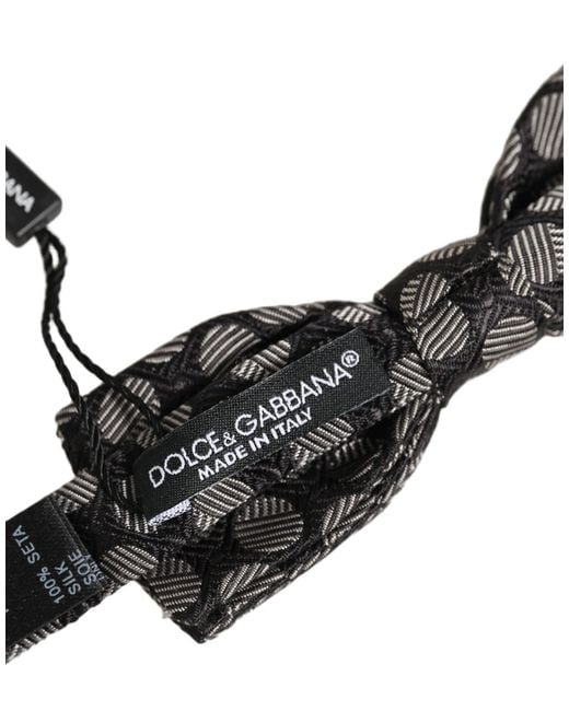 Dolce & Gabbana Black White Geometric Silk Adjustable Neck Papillon Bow Tie for men