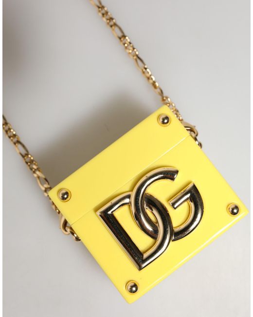 Dolce & Gabbana Yellow Dg Logo Plaque Cover Chain Airpods Case