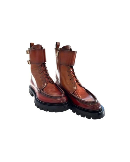 Santoni Brown Red Leather Boots