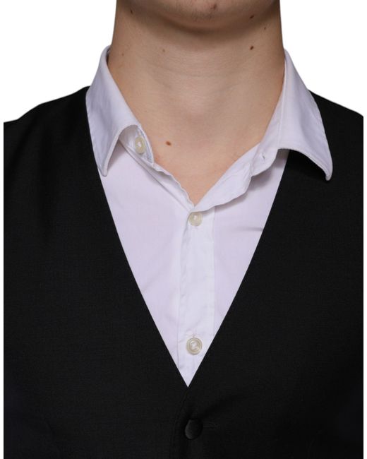 Dolce & Gabbana Black Wool Waistcoat Dress Formal Vest for men