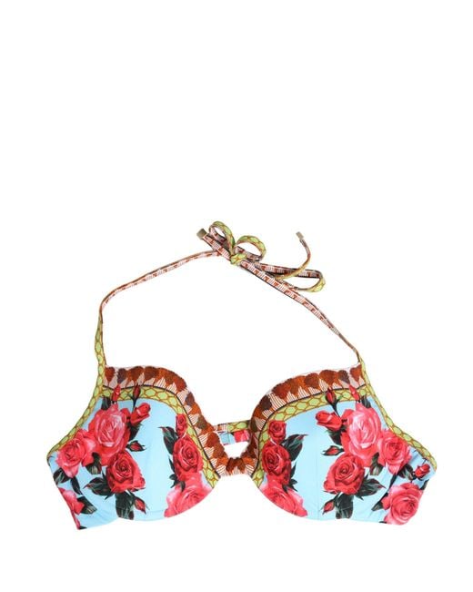 Dolce & Gabbana Red Multicolor Floral Print Halter Bikini Top Swimwear