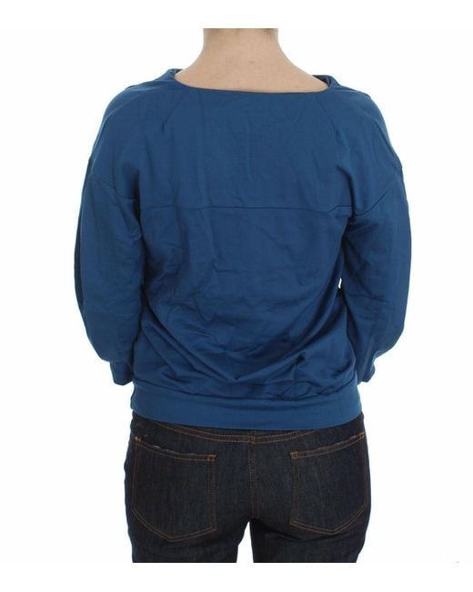 Exte Blue Cotton Top Pullover Deep V