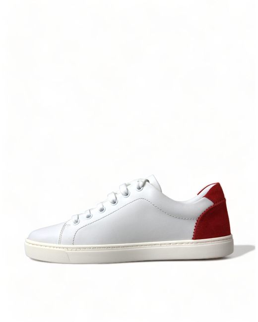 Dolce & Gabbana Pink White Red Leather Low Top Sneakers Shoes