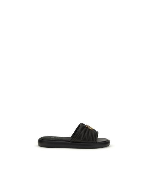 Pinko Black Calf Leather Bos Taurus Slides