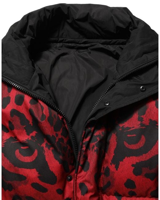 Dolce & Gabbana Red Black Reversible Animal Print Puffer Coat Jacket for men