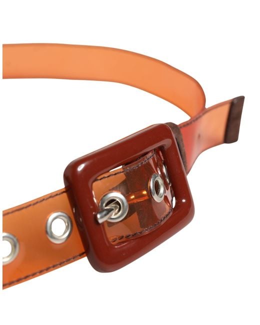 Miu Miu Red Orange Pvc Waist Cintura Square Buckle Belt