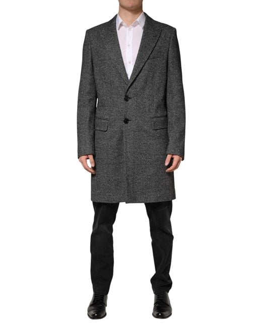 Dolce & Gabbana Black Gray Wool Blend Long Trench Coat Men Jacket for men