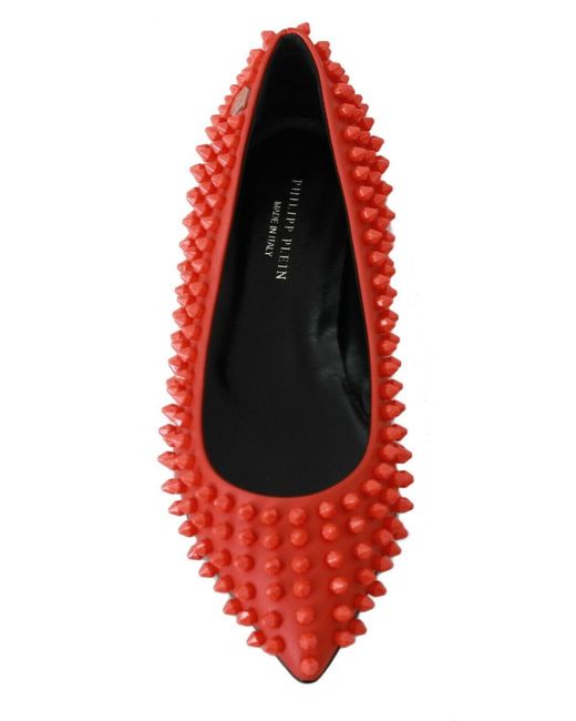 Philipp Plein Red Vibrant Pointed Leather Flats