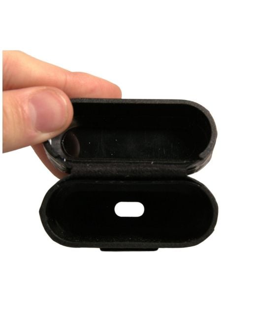 Dolce & Gabbana Black Leather Metal Logo Plaque Holder Airpods Case