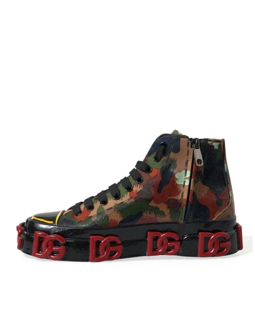 Dolce & Gabbana Brown Multicolor Camouflage High Top Sneakers Shoes for men