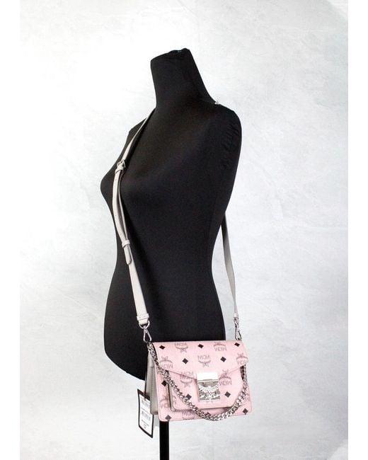 MCM Pink Signature Patricia Leather Mini Flap Lock Crossbody Bag