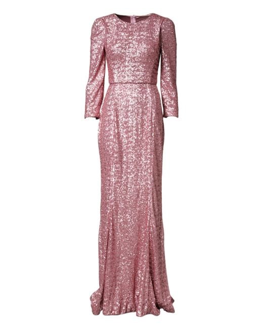 Dolce & Gabbana Pink Sequinned Mermaid Long Gown Dress