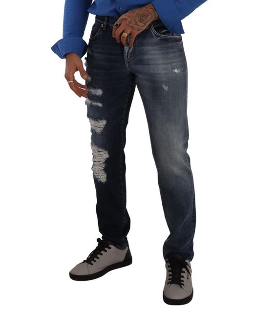 Dolce & Gabbana Blue Slimfit Ripped Jeans for men