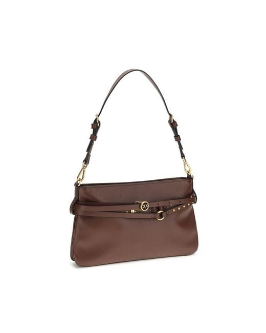 Pinko Brown Calf Leather Bos Taurus Shoulder Bag