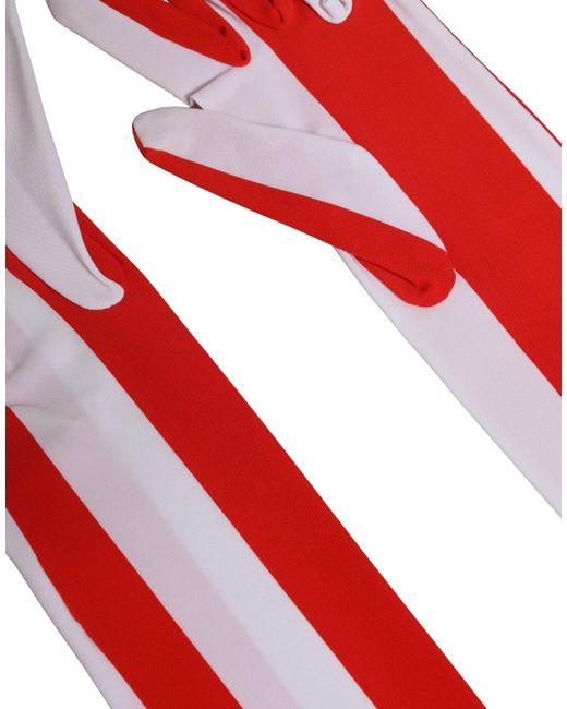 Dolce & Gabbana Red Stripes Nylon Elbow Length Gloves And Elastane