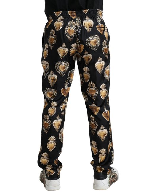 Dolce & Gabbana Black Heart Print Silk Pajama Pants for men