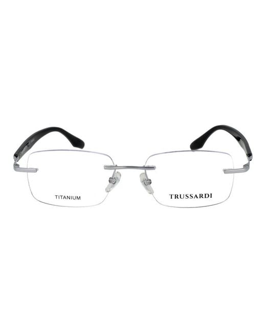 Trussardi Brown Silver Stainless Steel Glasses (frames) for men