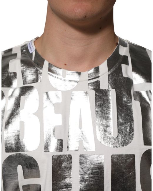 Dolce & Gabbana Black Cotton Metallic Slogan Print T-Shirt for men