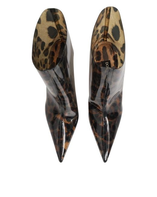 Dolce & Gabbana Brown Leopard Print Pvc Pointed Toe Boots Shoes