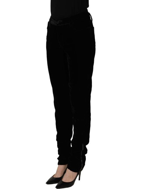 Ermanno Scervino Black Viscose Blend Velvet Slim Fit Pants