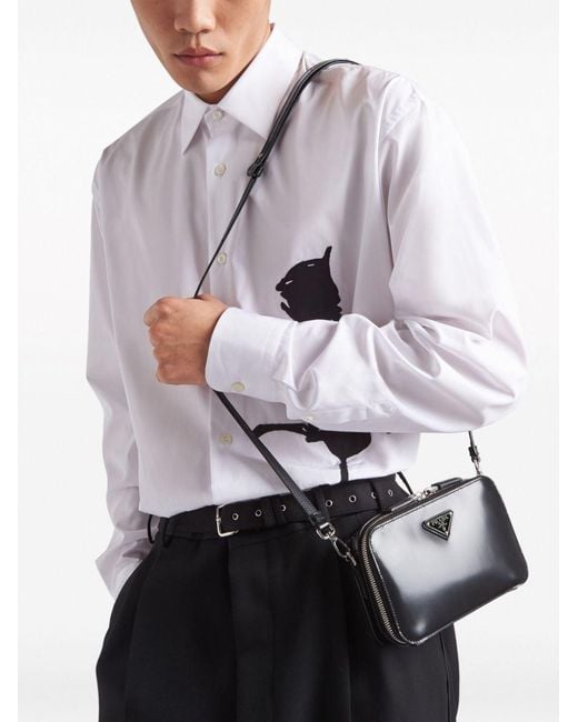 Prada Black Small Brique Brushed Crossbody Bag for men