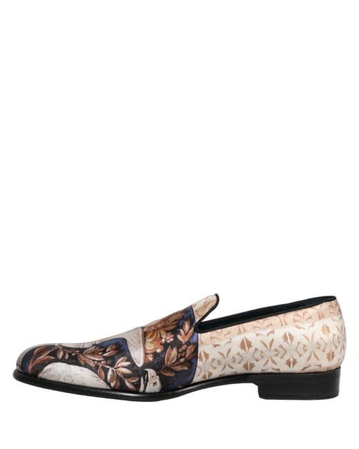 Dolce & Gabbana Brown Multicolor Fruit Print Velvet Loafers Shoes for men