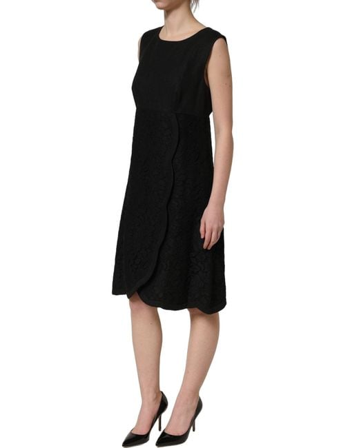 Dolce & Gabbana Black Floral Lace Sleeveless Shift Dress Flax Cotton Ramie Nylon