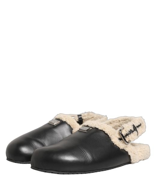Dolce & Gabbana Multicolor Beige Black Fur Shearling Slides Sandals Shoes for men