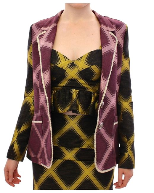 House of Holland Multicolor Purple Checkered Blazer Jacket