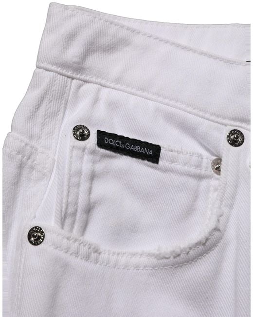 Dolce & Gabbana Gray White Cotton Stretch Wide Leg Denim Jeans