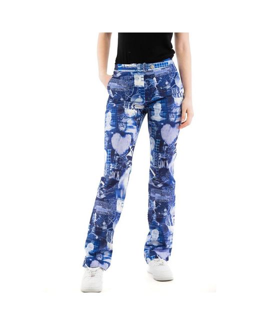 Moschino Blue Multicolor Cotton Casual Pants