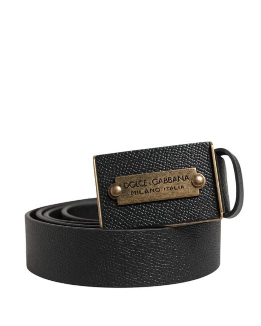 Dolce & Gabbana Black Calf Leather Metal Buckle Belt for men